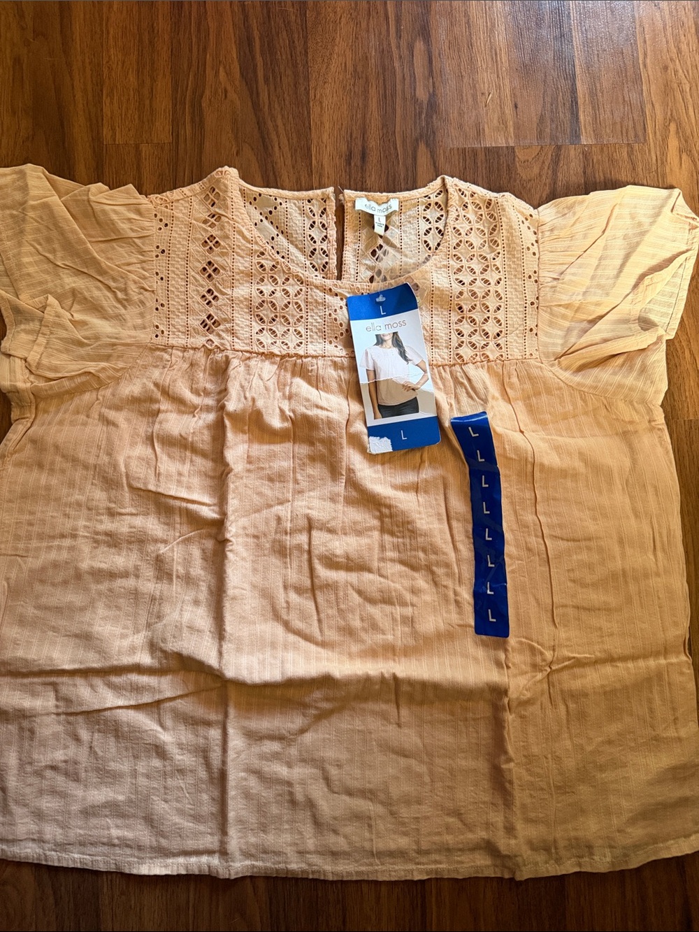 Ella Moss Light Peach Short Sleeve Eyelet Yoke Top